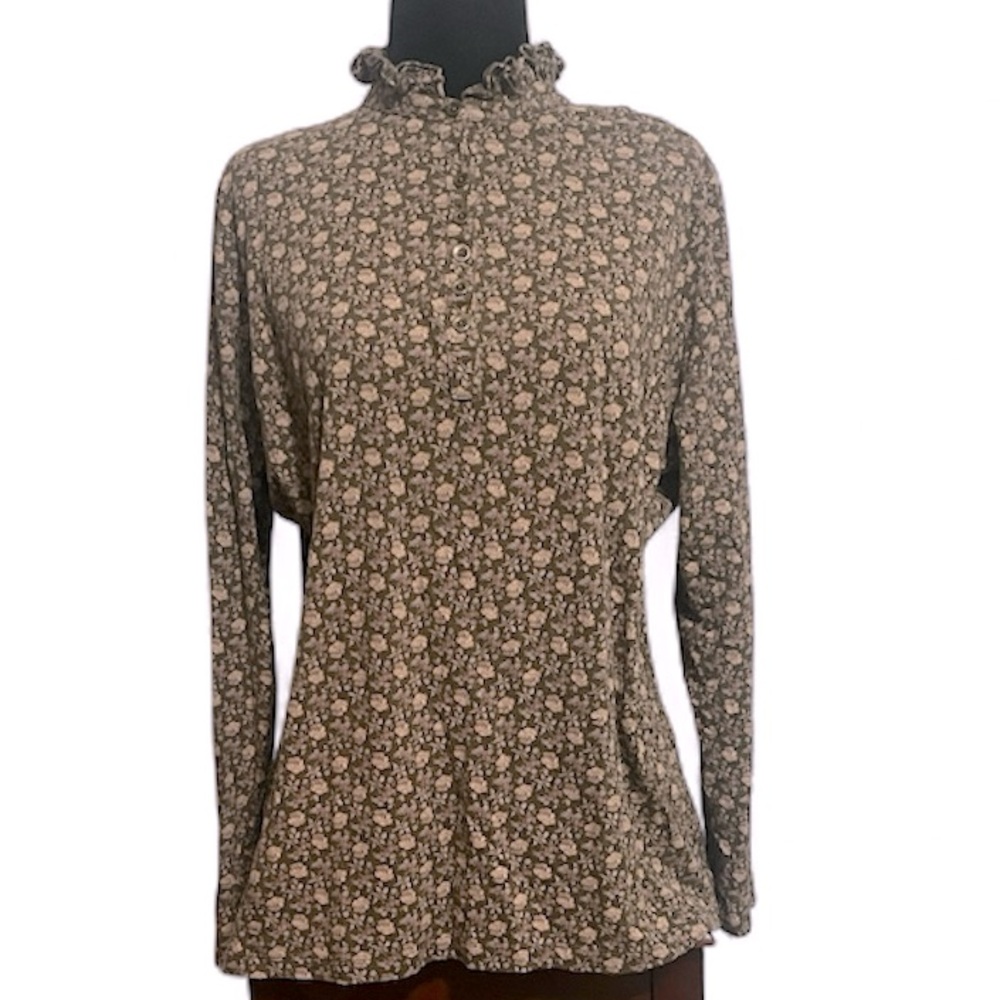 Vintage Lauren Ralph Lauren Cottage Equestrian Ruffle Collar Cotton Top Shirt 1X